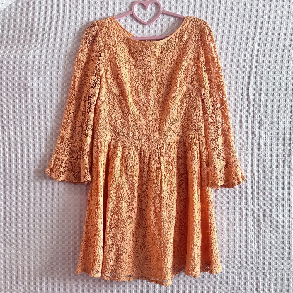 Topshop orange creamsicle lace bell sleeve dress size US8